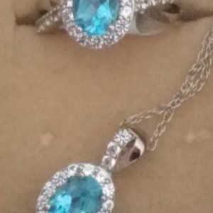 JTV  SWISS BLUE RING AND PENDANT SET